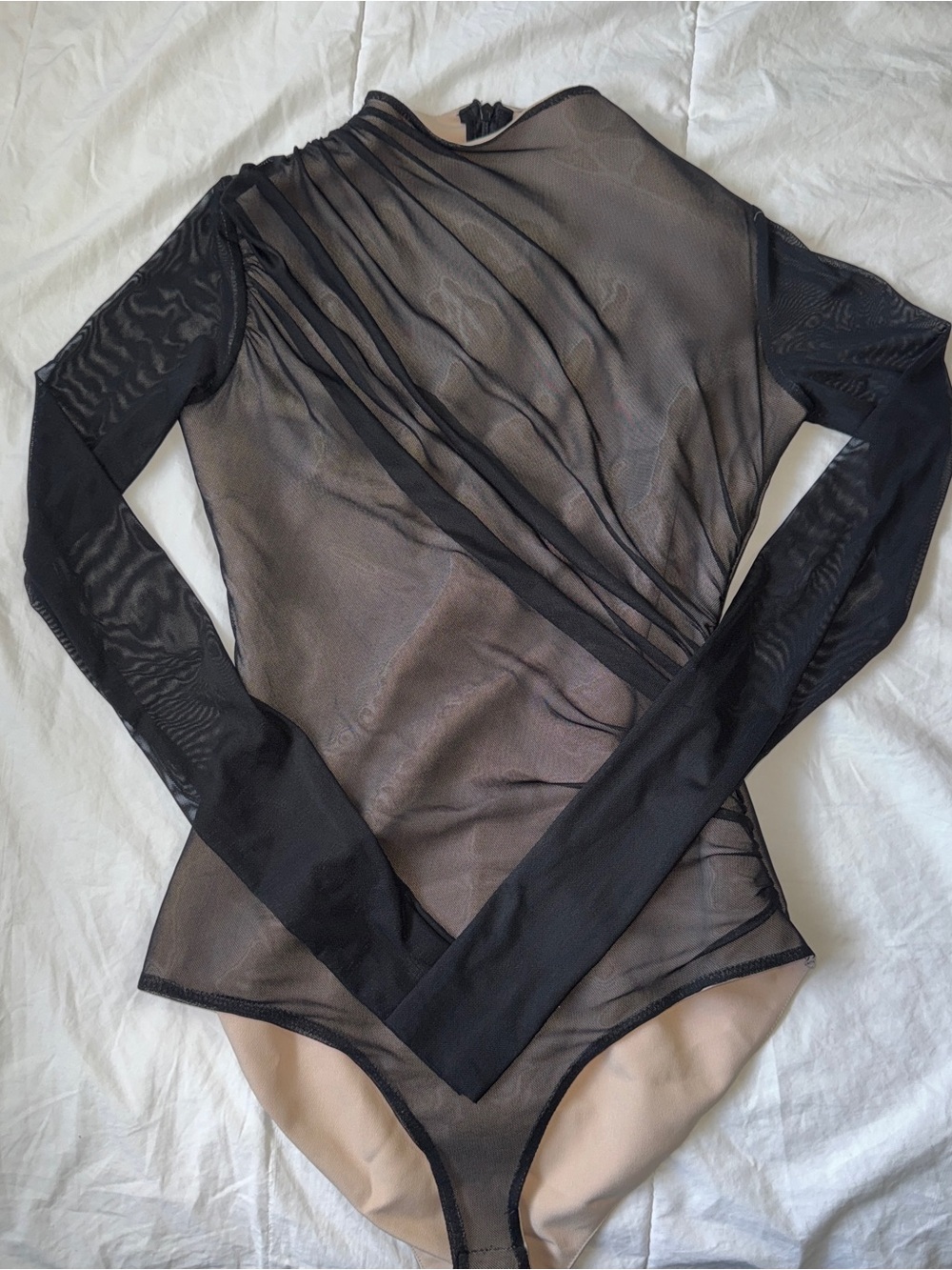 Zara Black Long-Sleeve Sheer Mesh Bodysuit